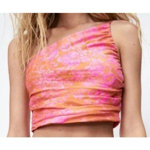 Zara Pink and Orange one shoulder Floral top size M